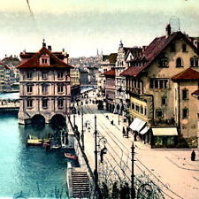Zurich Rathausqual Birds Eye RPPC Postcard 1911 Verlag Wehrli Colorized River picture