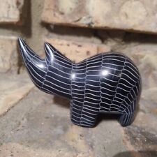 African Hand Carved Soapstone Rhinoceros Black and White picture