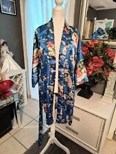 Silk Dream Japanese Robe Womens XL Satin Short Kimono Asian Floral Belt picture