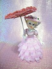🎁i💗* RARE INARCO VTG Japan PINK Lace Girl w Parasol Umbrella GOLD Adorned picture