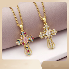 Women's Fashion Jewelry Cubic Zircon Gold Cross Pendant Personality Necklace picture