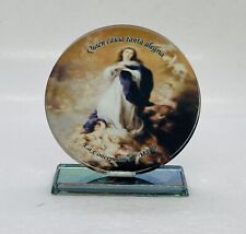 Vintage Crystal Glass Our Lady Immaculate Conception Icon Suncatcher Decor 22 picture