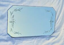Vintage Octagon Beveled Floral Etched Glass Vanity Dresser Mirror Tray picture