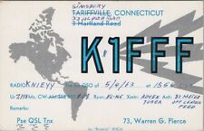 ham radio QSL postcard K1FFF Warren Pierce 1963 Simsbury Tariffville Connecticut picture