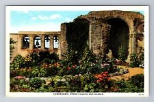 CA-California, Campanario, Stone Church And Garden, Antique, Vintage Postcard picture