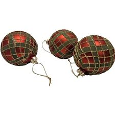 3-Pier 1 Red, Green And Gold Glitter Plaid Ornament picture