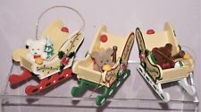 Vintage Teddy Bear Sled Ornaments Set of 3 Christmas Around the World picture