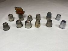 Vintage Lot of 12 Different Types Metals Thimbles In Different Sizes & designs picture