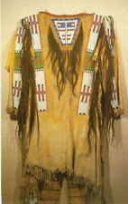 Old Style Hand Color Buckskin Suede Hide Beaded Fringe Powwow Shirt NLS51 picture