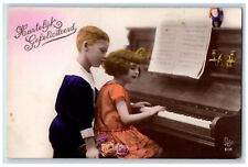 c1910's Children Playing Piano Flowers Posted Antique RPPC Photo Postcard picture