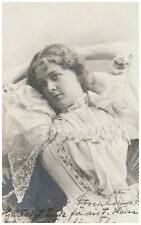 1902 Beautiful Woman in Corseted Lacy Dress Swedish Univided Back RPPC Posted picture