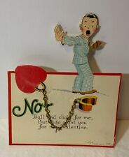 VTG 1928 DieCut Valentine Card Real Metal Chain Boy Man “NO Ball & Chain For Me” picture