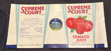 vintage Supreme Court Brand Tomato Juice canned food label FD12 picture