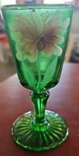 Vintage Green Glass Sherry Goblets/Glass Cordials, Very Nice Hand Painted Flower picture