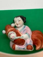 Vintage Chinese Hand Painted Porcelain Girl Holding Giant Koi Fish Figurine picture