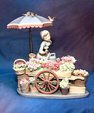Lladro  Flowers of the Season with Girl, Flower Cart, Umbrella & Birds #1454 picture