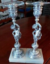 Pair antique crystal silverplate marble figural candlesticks, Pairpoint? 10