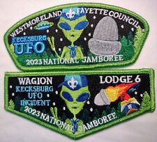 BSA WESTMORELAND FAYETTE OA WAGION 6 2023 JAMBOREE 2-PATCH KECKSBURG UFO ALIEN picture