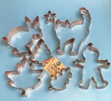Lot 7 Copper Cookie Cutters Bunny Cat Oak & Maple Leaf Tree Ghost Variety Sizes picture