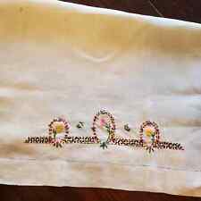 Vintage Hand Embroidery Linen Table Runner Flowers 26x18 Inch picture