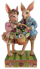 Jim Shore Heartwood Creek Happy Together Bunny Couple w/ Flower Basket Figurine  picture