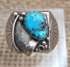 Mens Navajo Sterling Silver & Stormy Mountain Turquoise Prayer Fan Ring Size 12 picture
