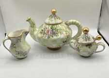 Retired Mackenzie Childs Sweet Pea Tea Set Teapot Creamer Sugar Bowl w/Spoon EUC picture