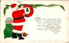 Christmas, Santa Claus, Toys, Wreath, Poem 1936 Embossed Postcard picture