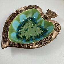 Vintage MCM Treasure Craft USA Blue/Green Hues & Woodgrain Look Ashtray Trinket picture