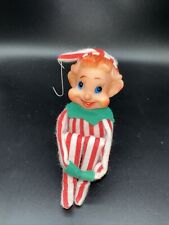 Vintage Knee Hugger Christmas Elf Ornament Red Stripes Adorable Smile picture