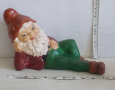 Vintage Ceramic Garden Gnome Hand Painted Reclining Resting Gnome Nice Paint Job picture