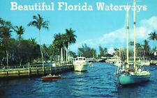 Vintage Postcard Beautiful Winding Florida Waterways Boats Palm Trees Attraction picture