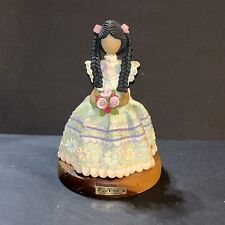 Vintage NORA Faceless Girl Figurine Dominican Dress On Wood Base Polymer Clay picture