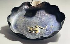 Vintage Japanese Hammered Copper Bronze Lotus Shape Tray with Box picture