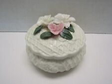Vintage Porcelain White Trinket / Jewelry Box with Floral Accent 3-3/4