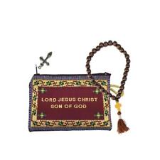 Red Have Mercy Jesus Christ Zipper Tapestry Pouch 33 Bead Prayer Beads 4.25 In picture