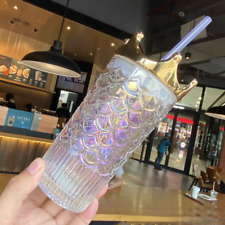 New Starbucks China Valentine Siren Golden Crown Glass 14oz Straw Cup Tumbler picture