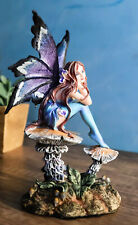 6.25 Inch Nice Blue Fairy Sitting on Mushroom Statue Figurine picture