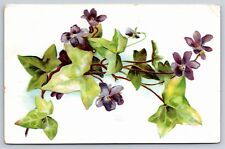 Tuck~Purple Violets & Leaves On White Background~Vintage Postcard picture