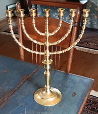 Vintage Antique Brass Menorah 7 Arm Candelabra Large 17” Israel Judaica picture
