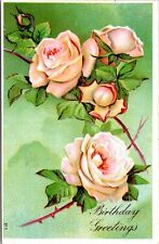 Pink Roses Birthday Greetings Postcard Posted 1911 picture