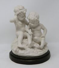 Rare Vtg Collectables White Ceramic Figurine Statue Wooden Base Kids Children  picture