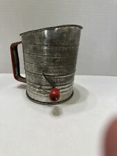 BROMWELL’S  5 Cup Measuring Sifter Wooden Crank Handle Flour Sifter Vintage picture
