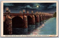 Market Street Bridge Night Pennsylvania Finest Bridge Harrisburg Pa Postcard picture