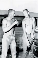 Muscular shirtless workmen at the water barrel gay man's collection 4x6 picture