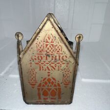 Early American ￼1880s GOTHIC CHURCH Tin House￼ Antique Toy￼ Penny Bank 6 picture