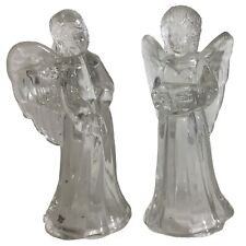 Vtg Pair of Clear Glass Angel Candle Holders 6.5” picture