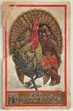 Antique Thanksgiving Postcard Black Americana Hugging Turkey 1909 Ullman No. 127 picture