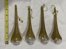 4 Vintage Glass Gold Glitter Icicle Teardrop Christmas Ornaments  picture