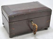 Antique Wooden Perfume Bottles Jewellery Box Original Hand Crafted Brass Inlaid picture